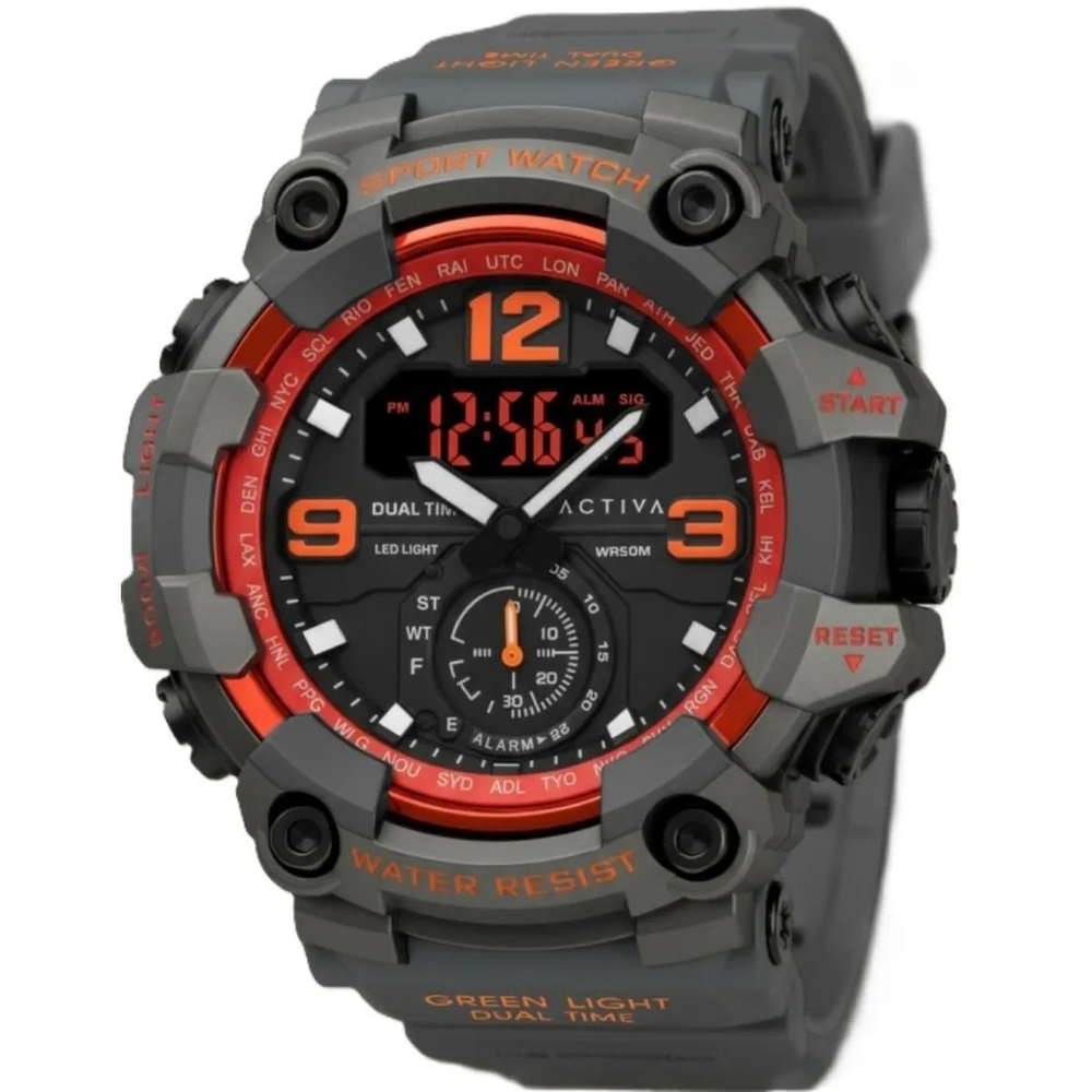 Activa Men's Dual Time Gray and Orange Watch